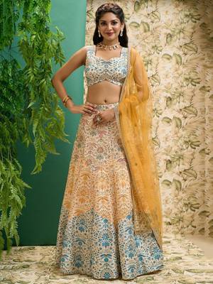 multi color digital printed art silk event lehenga set choli with dupatta 3