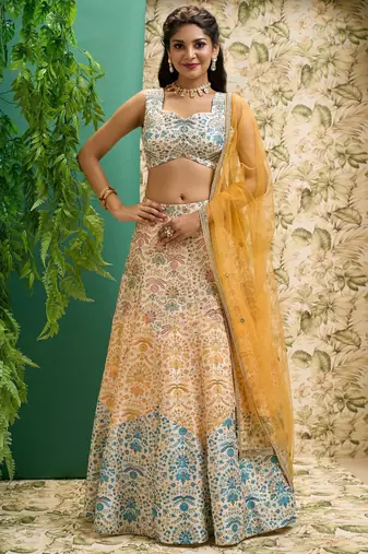 multi color digital printed art silk event lehenga set choli with dupatta