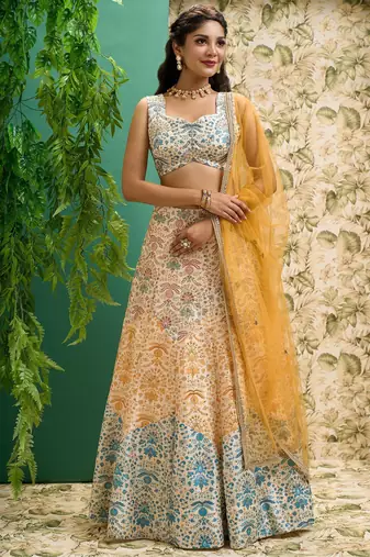 multi color digital printed art silk event lehenga set choli with dupatta