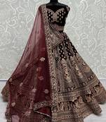 Dark Maroon Velvet Bridal Lehenga Choli With Double Dupatta