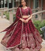 Maroon Embroidered Silk Wedding Lehenga Choli With Dupatta