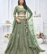 Green Embroidered Net Bridesmaid Lehenga Choli With Dupatta
