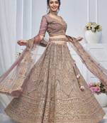 Purple Sequins Net Bridesmaid Lehenga Choli With Duppatta