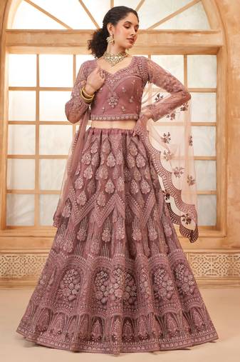 Mauve Embroidered Net Reception Wear Lehenga Choli
