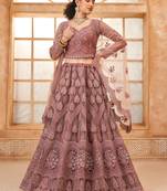 Mauve Embroidered Net Reception Wear Lehenga Choli