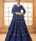 Blue Embroidered Net Wedding Lehenga Choli With Dupatta