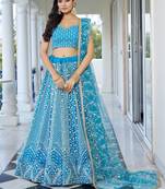 Sky Blue Embroidered Net Designer Lehenga Choli
