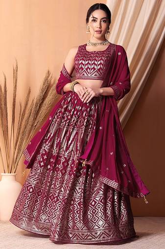 Dark Pink Sequins Georgette Festival Wear Lehenga Choli