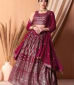 dark pink sequins georgette festival lehenga set choli with dupatta