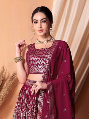 dark pink sequins georgette festival lehenga set choli with dupatta 4