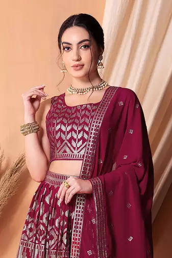 dark pink sequins georgette festival lehenga set choli with dupatta