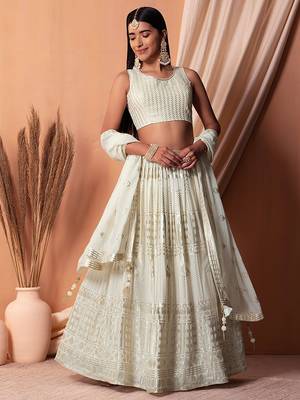 white sequins georgette lehenga set choli with dupatta with dupatta 1