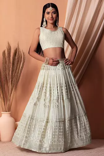 white sequins georgette lehenga set choli with dupatta with dupatta