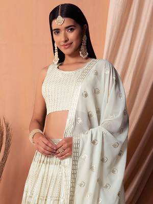 white sequins georgette lehenga set choli with dupatta with dupatta 4