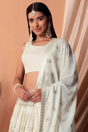 white sequins georgette lehenga set choli with dupatta with dupatta
