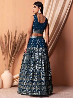 blue sequins georgette lehenga set choli with dupatta 4