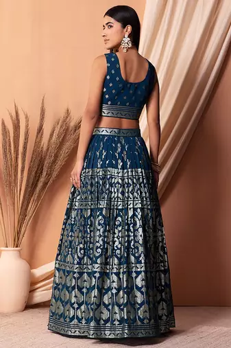 blue sequins georgette lehenga set choli with dupatta