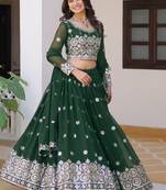 Green Sequins Georgette Mehendi Wear Lehenga Choli
