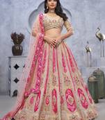 Cream Embroidered Organza Wedding Wear Lehenga Choli