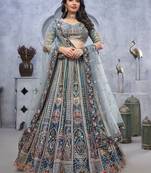 Grey Sequins Organza Bridesmaid Lehenga Choli With Blouse