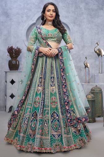 Green Embroidered Organza Wedding Wear Lehenga Choli