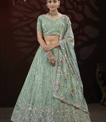 Green Embroidered Net Engagement Wear Lehenga Choli