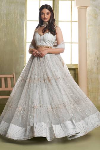 Light Grey Sequins Net Engagement Wear Lehenga Choli