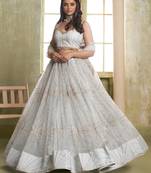light grey sequins net lehenga set choli with dupatta