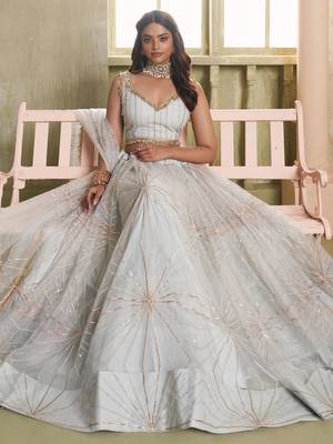 light grey sequins net lehenga set choli with dupatta 3