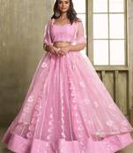 Pink Thread Embroidered Net Lehenga Choli With Dupatta