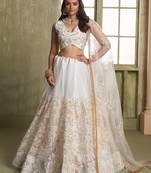 Off-White Embroidered Net Wedding Wear Lehenga Choli