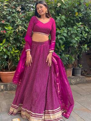 purple leheriya printed georgette festival lehenga set choli with dupatta 1