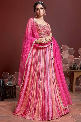 Pink Chinon Mirror With Embroidery Designer Lehenga Choli