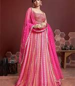 Pink Chinon Mirror With Embroidery Designer Lehenga Choli