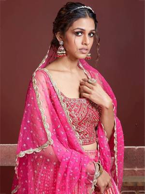 pink chinon mirror with embroidery lehenga set choli with dupatta 4