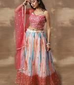 White & Pink Zari Work Chinon Event Wear Lehenga Choli