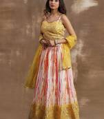 white & yellow sequins chinon haldi lehenga set choli with dupatta