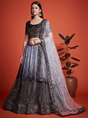 black sequins chinon lehenga set choli with dupatta 1