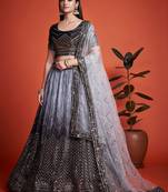 black sequins chinon lehenga set choli with dupatta