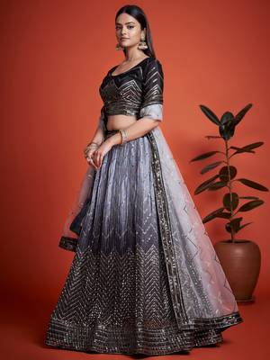 black sequins chinon lehenga set choli with dupatta 4