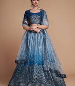 Blue Sequins Chinon Sangeet Wear Lehenga Choli With Dupatta