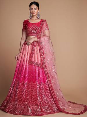 pink sequins chinon lehenga set choli with dupatta with dupatta 3