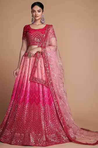 pink sequins chinon lehenga set choli with dupatta with dupatta