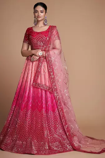pink sequins chinon lehenga set choli with dupatta with dupatta