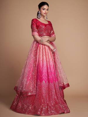 pink sequins chinon lehenga set choli with dupatta with dupatta 5