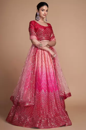 pink sequins chinon lehenga set choli with dupatta with dupatta