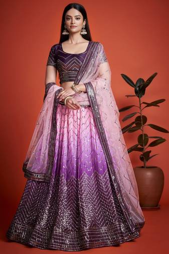 Purple Sequins Chinon Function Wear Lehenga Choli