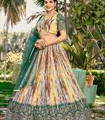Great White & Green Shibori Printed Chinon Lehenga Choli With Dupatta