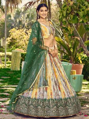  white & green shibori printed chinon lehenga set choli with dupatta with dupatta 4