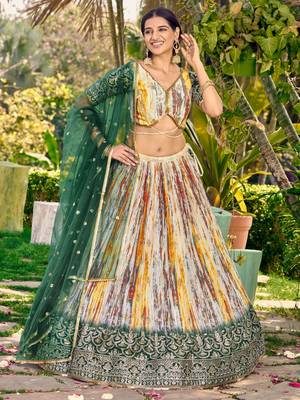  white & green shibori printed chinon lehenga set choli with dupatta with dupatta 5